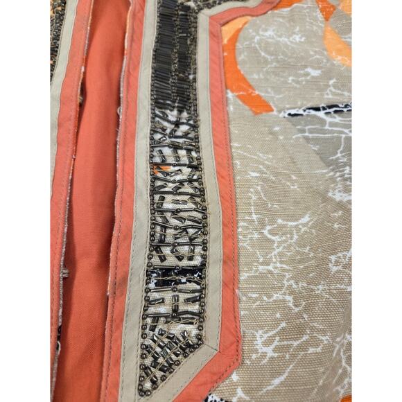 Chico's 2 Jacket Embellished Beaded Beige Orange Hook Front Lined 3/4 Sleeve L - Picture 2 of 7